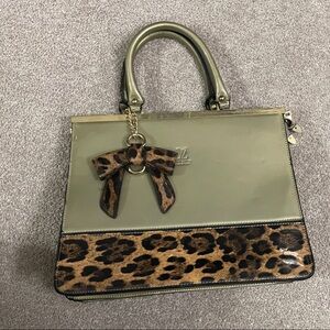 Leopard Print and Golden Green Handbag